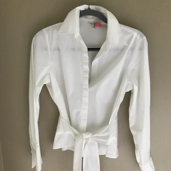 Coldwater Creek Tie Waist White Shirt Xs - Picture 2 of 8